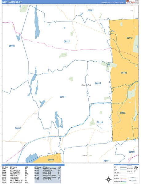 West Hartford, CT Zip Code Map
